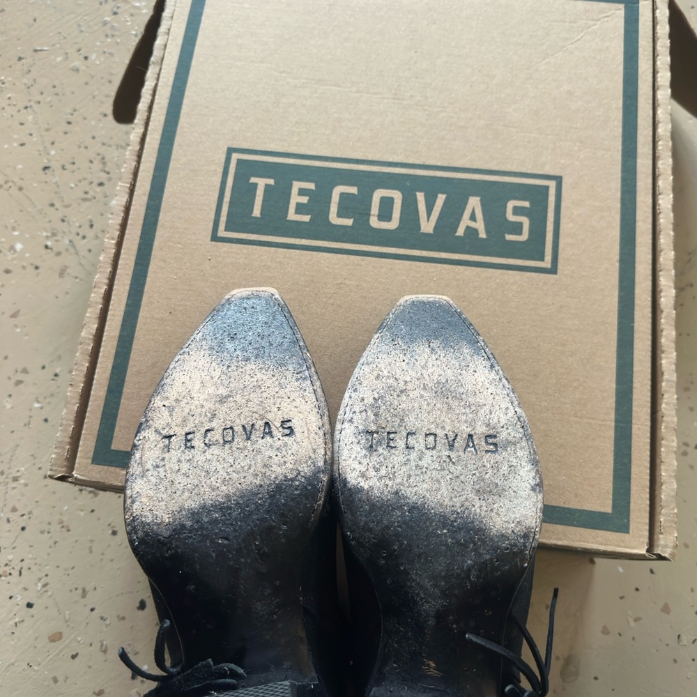 Tecovas Black Suede Fringe Ankle Boots with Side Zip 8.5B - Picture 4 of 6